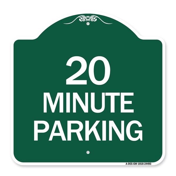 Signmission Designer Series Sign-20 Minute Parking, Green & White Aluminum Sign, 18" x 18", GW-1818-24493 A-DES-GW-1818-24493 - main